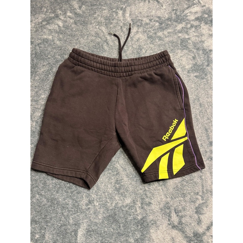 Reebok Classic Mens M Charcoal Gray Sweat Shorts Neon Logo Purple Piping Sport